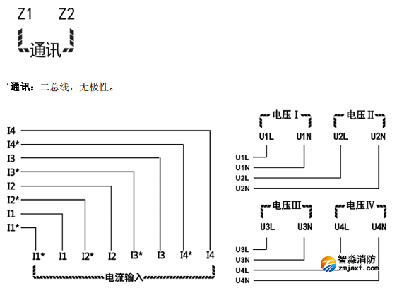 海灣GST-DJ-D44C交流單相電壓電流傳感器（四路電壓、四路電流）安裝接線端子說明